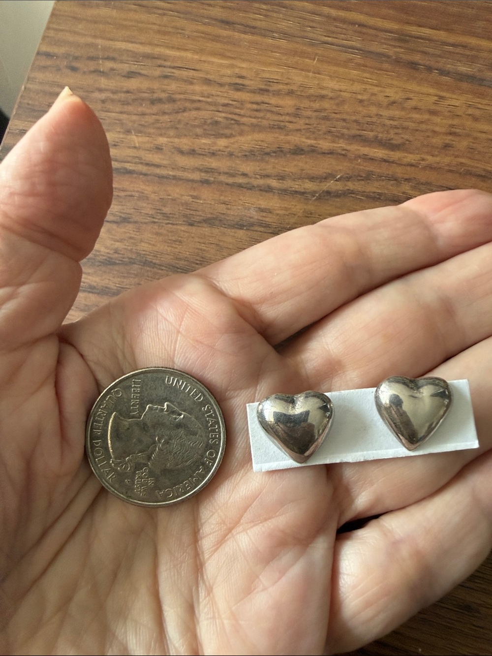 Sterling Silver Heart Shaped Post Earrings. - Picture 3 of 4